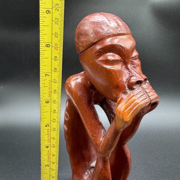 Wood African Inspired Sculpture Statue Man Sitting Eclectic Decor - Picture 9 of 9